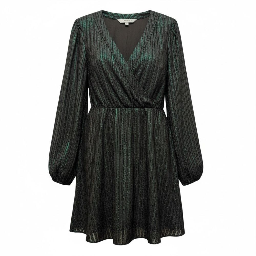 ModCloth Shine of the Times Green Faux Wrap Mini Dress